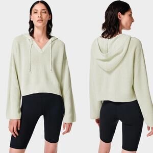 Sweaty Betty Avocado Green Knitted Hoodie Crop Sweater Womens Size 8